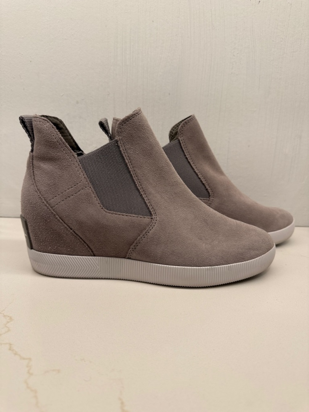 Sorel Taupe Suede Wedge Slip-On Sneakers